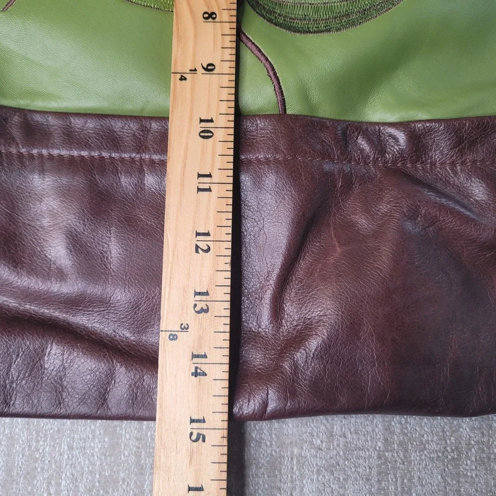 R & Y Augousti Paris Leather &‎ Suede Floral Green Brown 15x15 Throw Pillow RARE